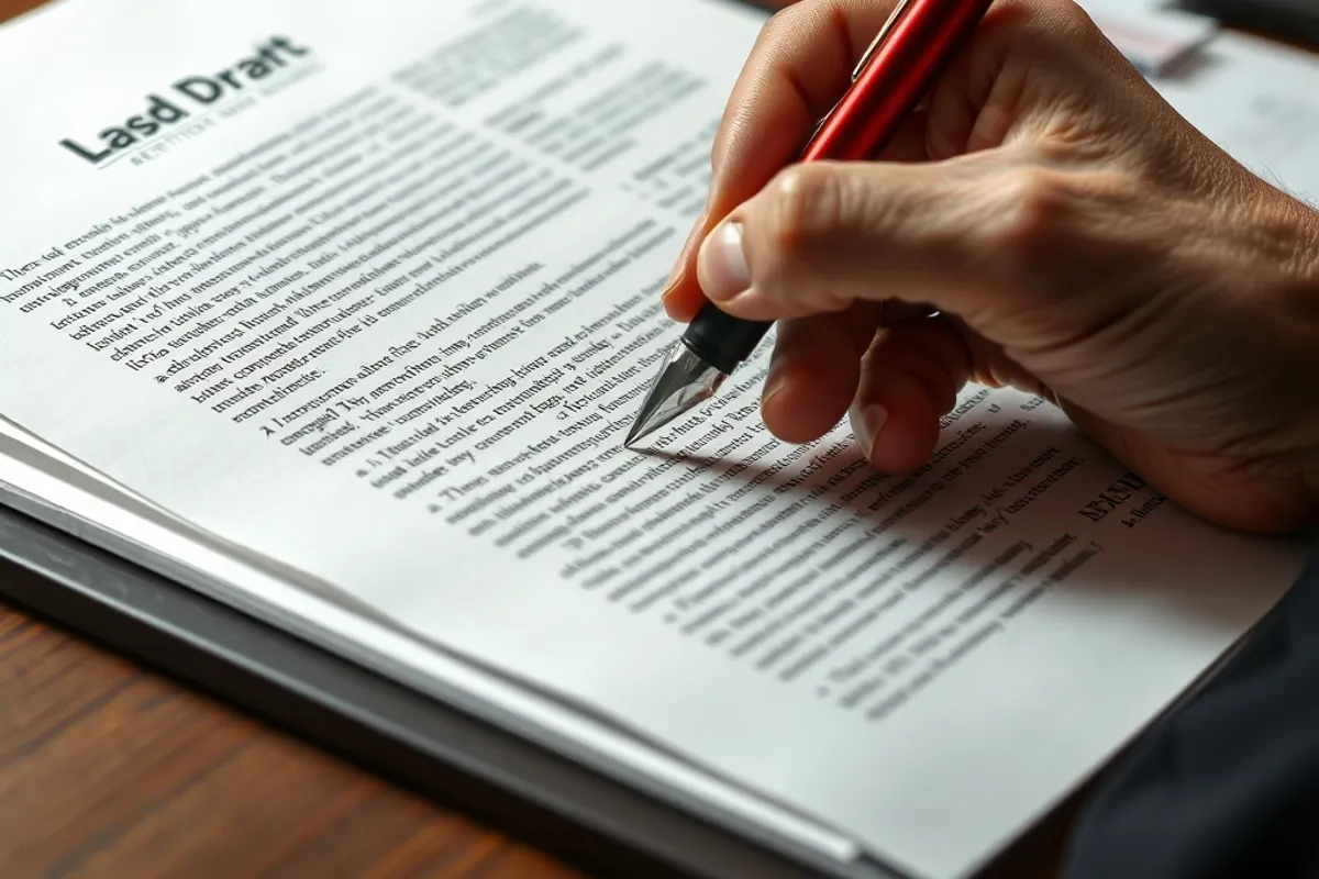 An editor marking up a printed draft with a red pen