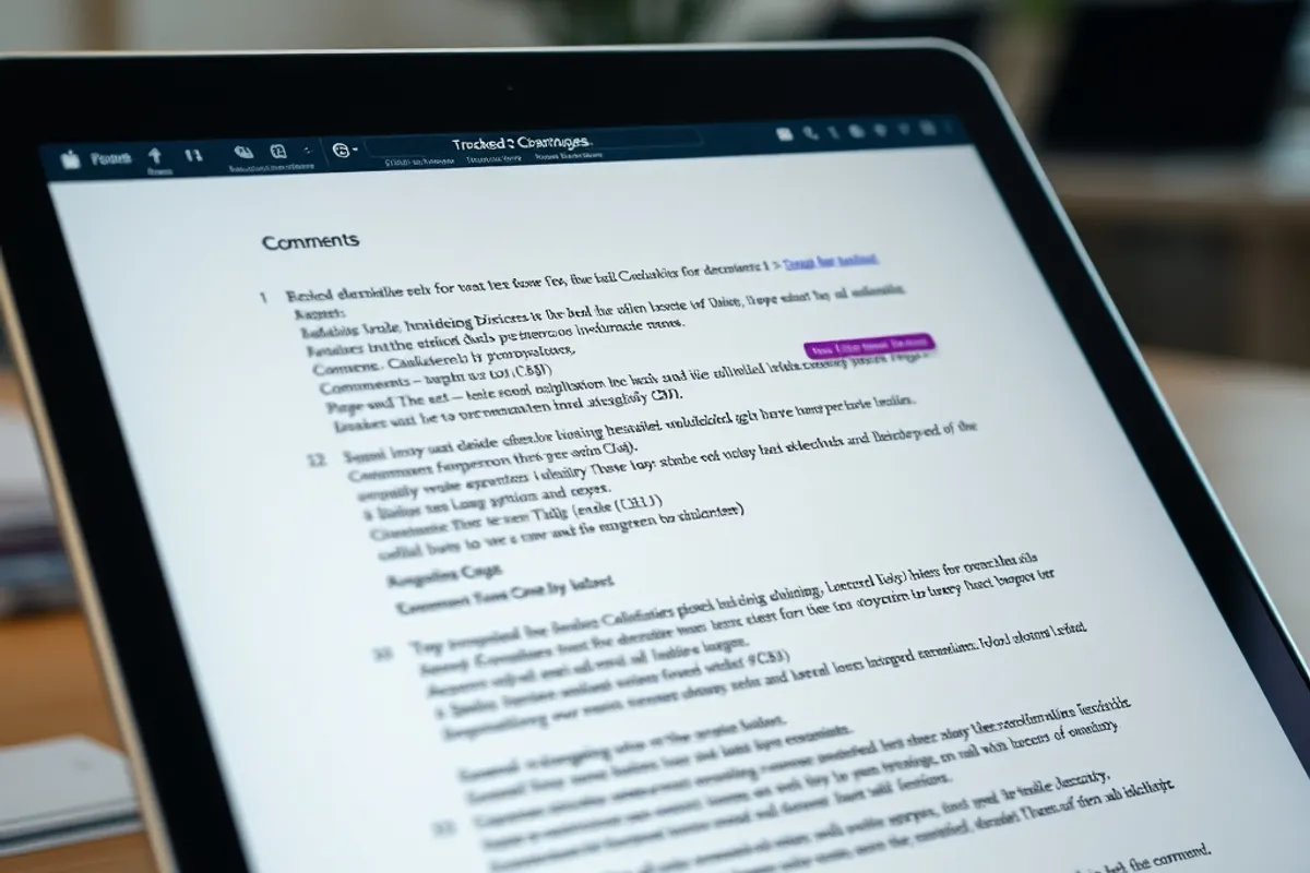 A laptop showing a document with tracked changes