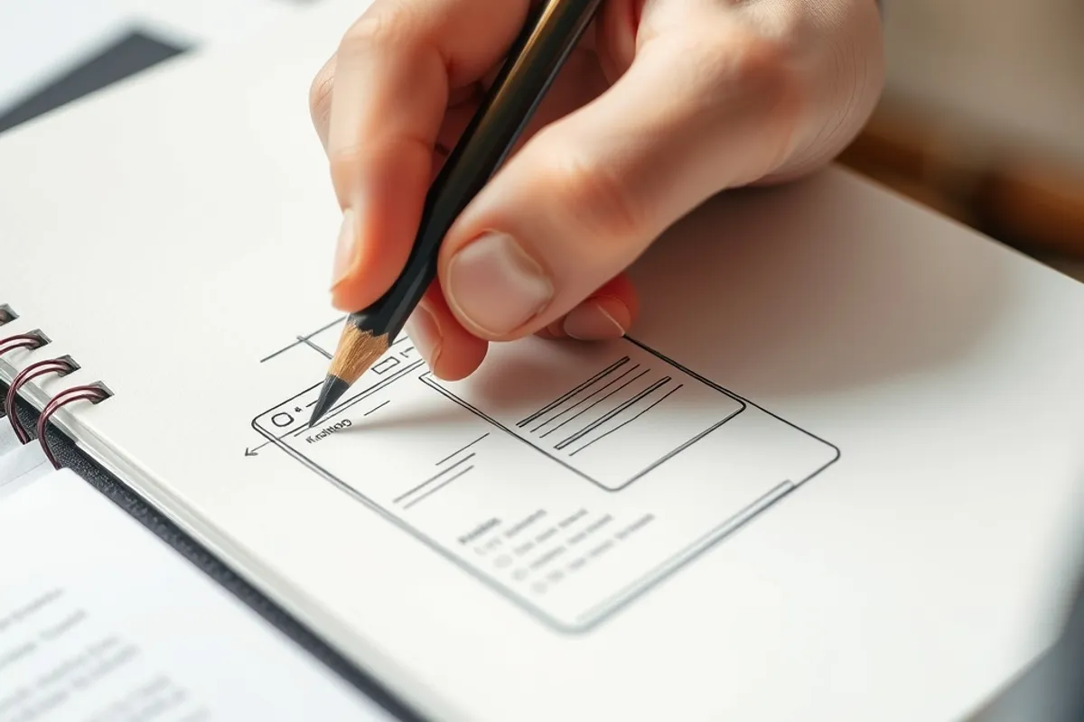 A team reviewing wireframes pinned to a studio wall